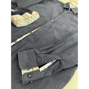 Across The Pond Men Shirt Flip Cuff Blue Diamond Print Slim Fit Medium M